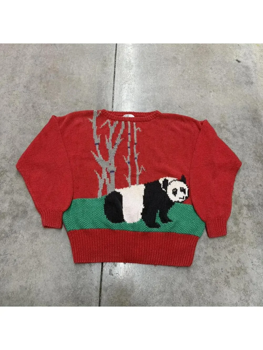 vintage panda bear Georgee Sport by Sally B hand knit sweater size medium